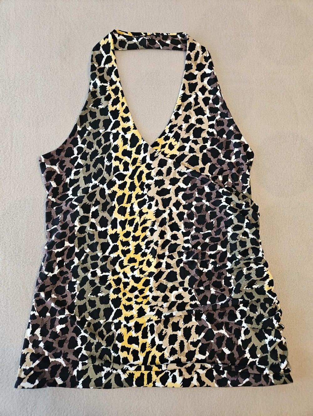 Boutique Essentials Stretchy Abstract Animal Print Halter Top, Size M, EUC (Y2K)
